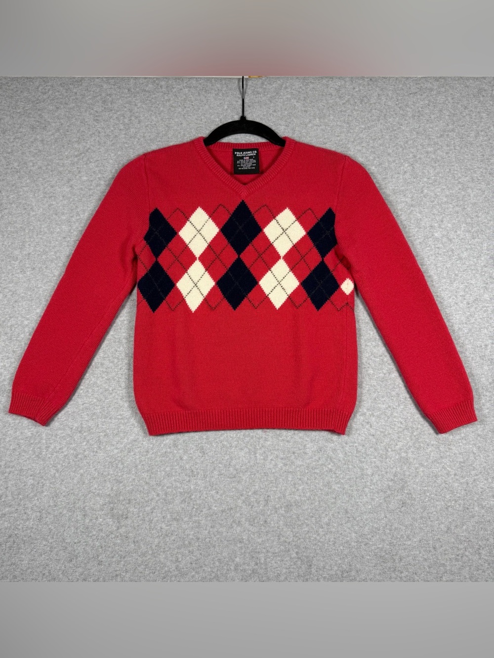 Polo Jeans Co. Ralph Lauren Red Argyle V-Neck Sweater Womens Small VTG Y2K